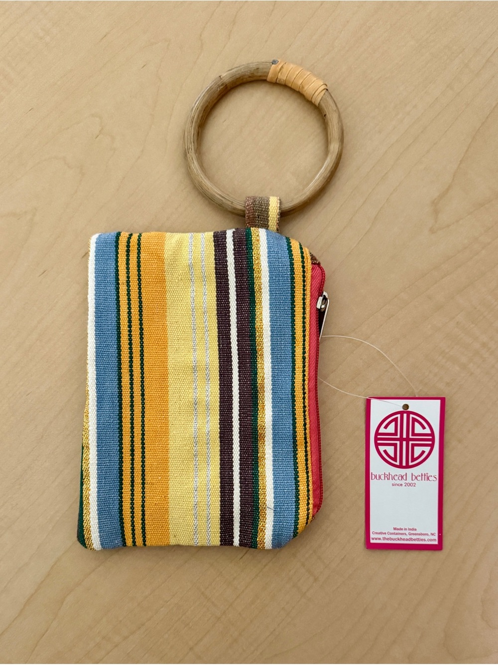 NWT Buckhead Betties Striped Woven Wristlet Pouch Bamboo Ring Handle